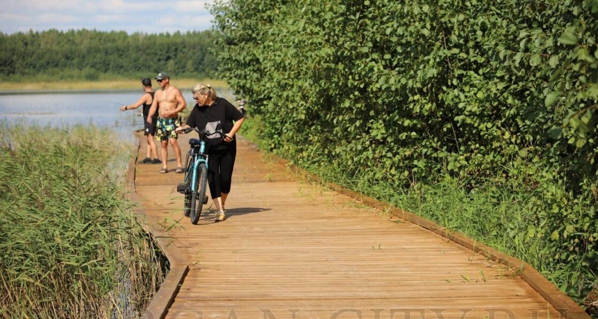 На Голубых озерах в Кургане продолжается строительство деревянной набережной